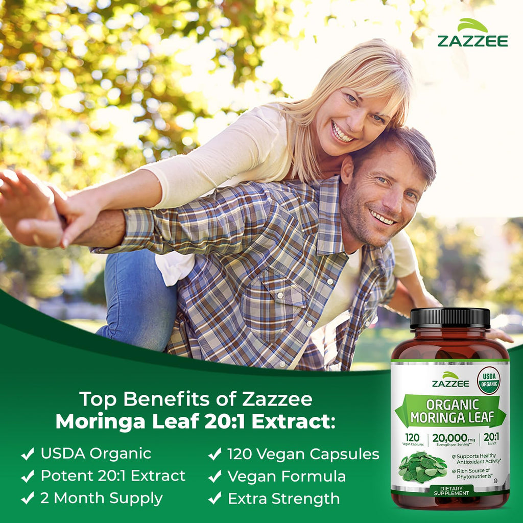 USDA Organic Moringa Leaf 20:1 Extract 120 Vegan Capsules R27949