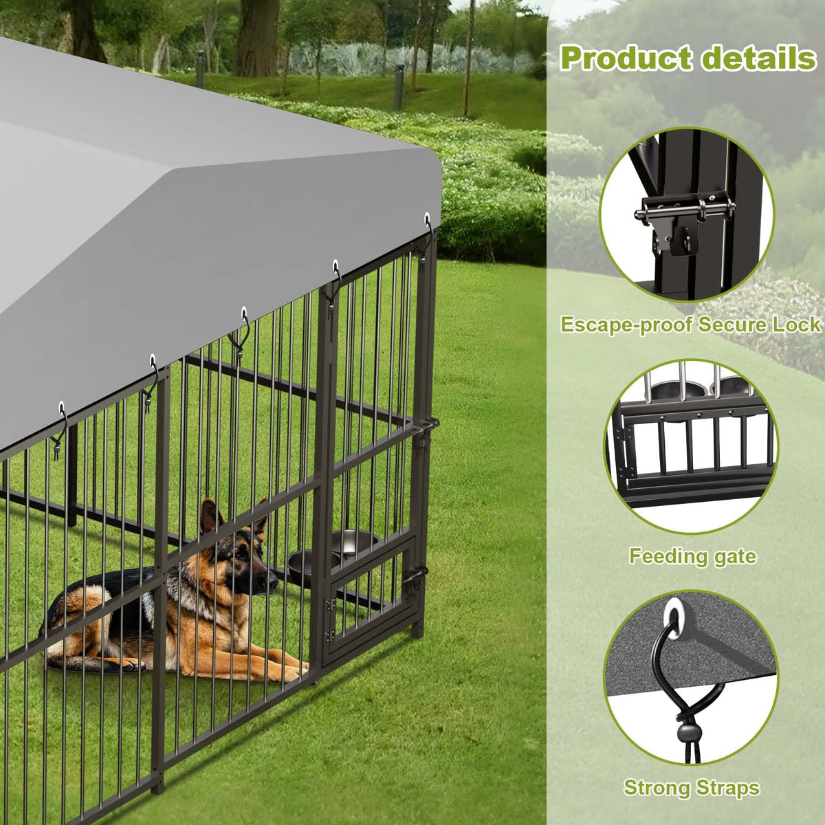 10x10x6 ft Heavy-Duty Outdoor Dog Kennel with Roof S836323