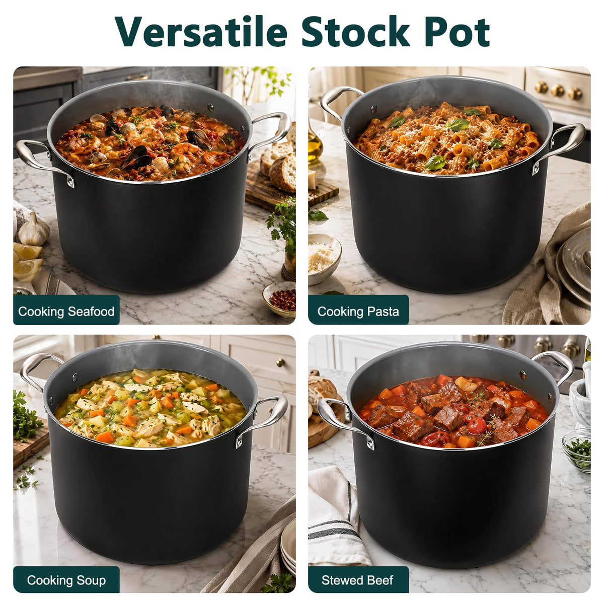 16QT Nonstick Ceramic Stock Pot with Tempered Glass Lid O153732