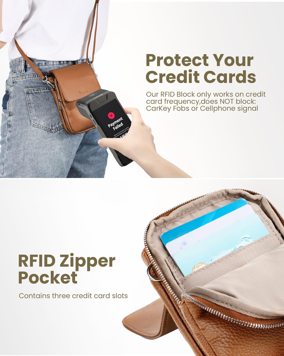 Genuine Leather Crossbody Bag with RFID Blocking Card Slots H7078