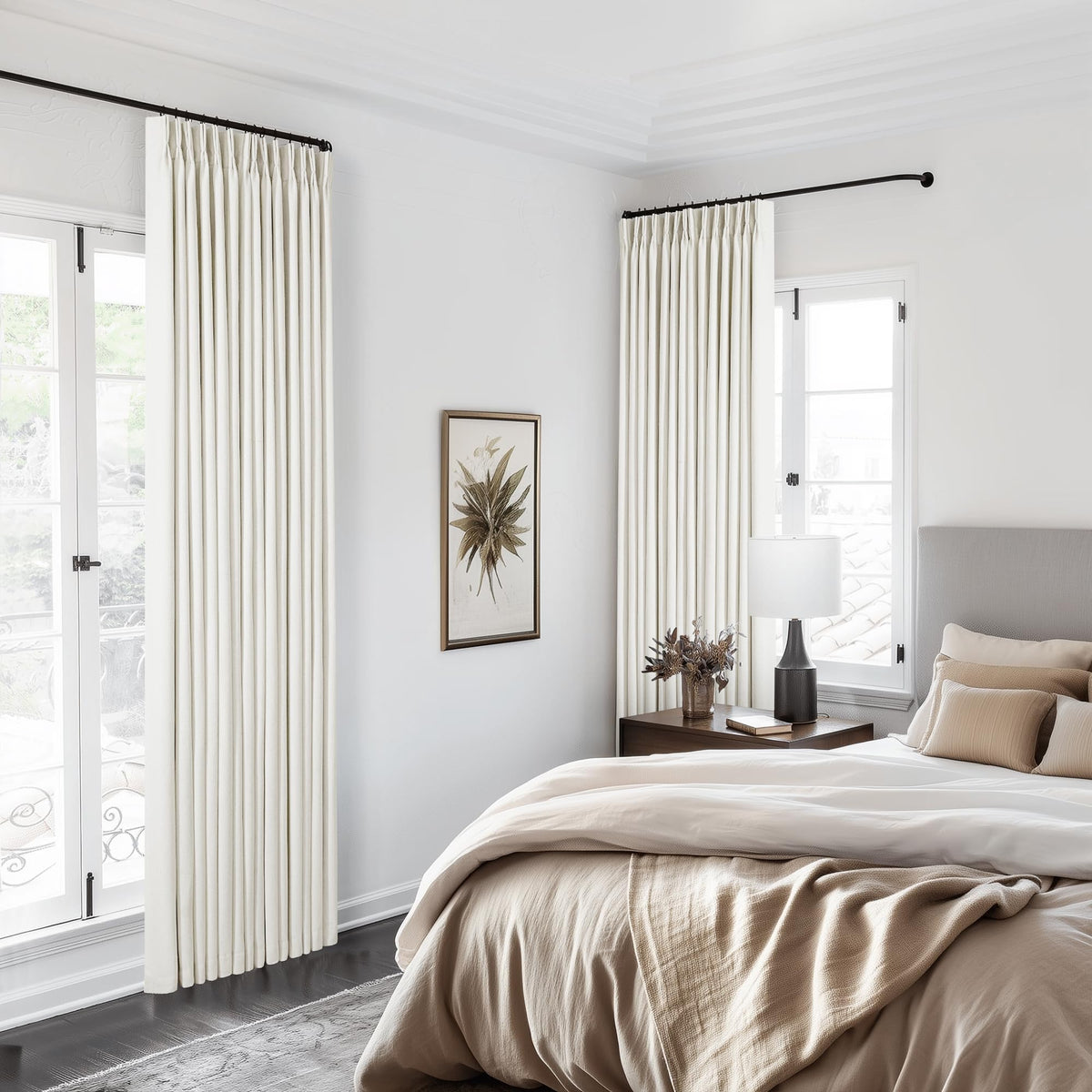 90 Inch Pinch Pleated Linen 100% Blackout Curtains 2 Panels S933993