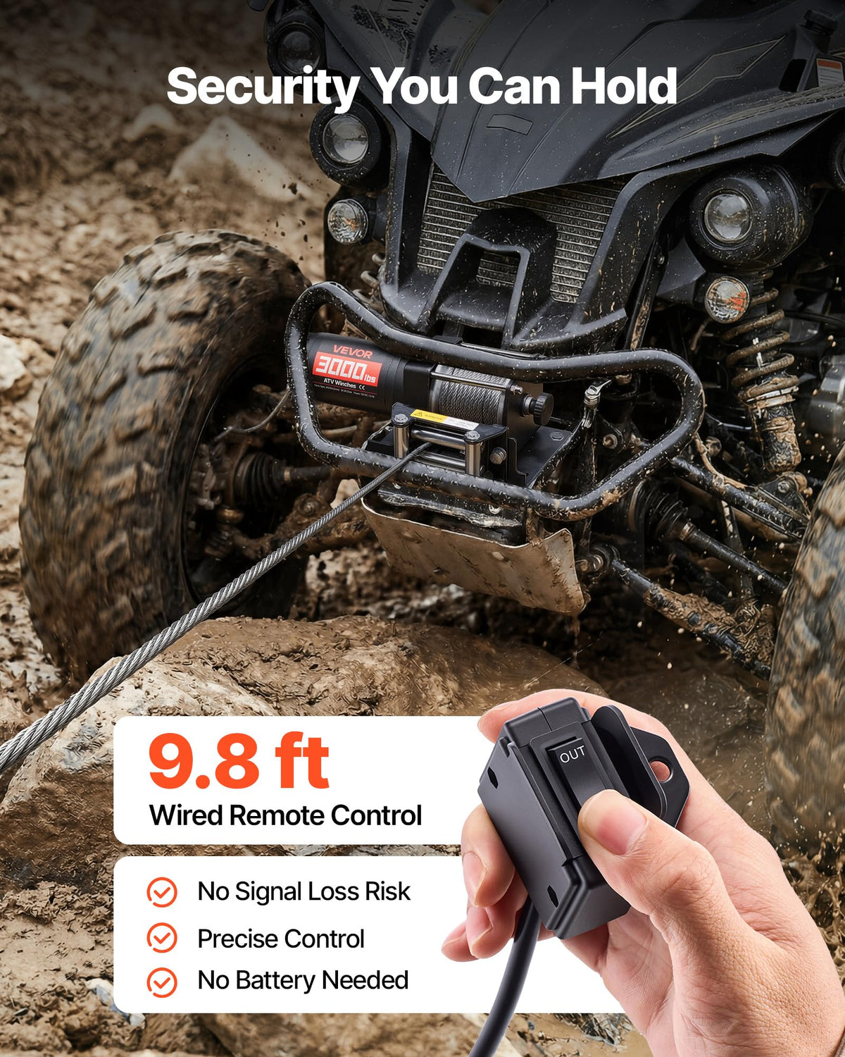 12V DC Electric Winch with Steel Wire Rope and Wired Remote Control P39953