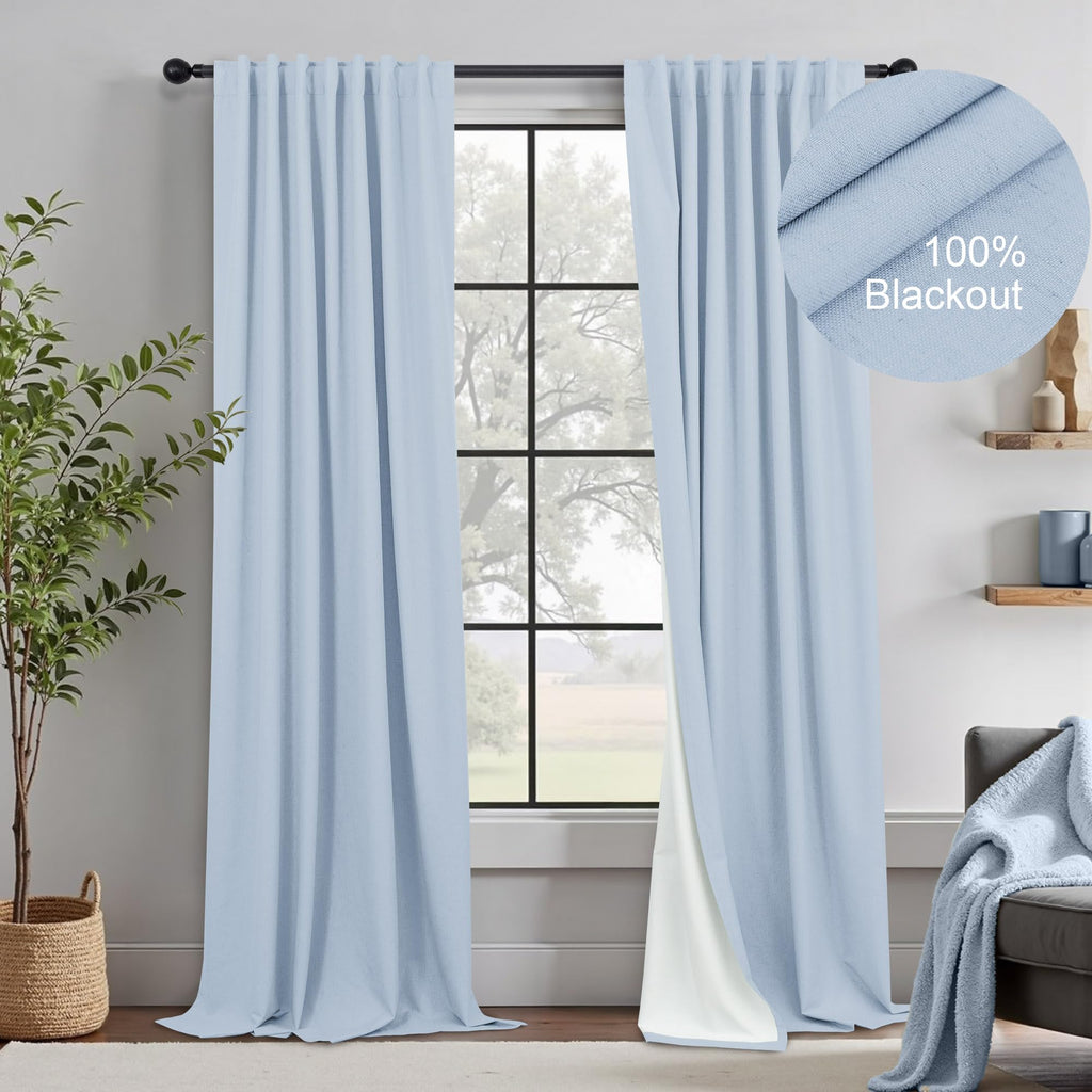 Light Blue Linen 108 Inch 2 Panel Curtain Set X258