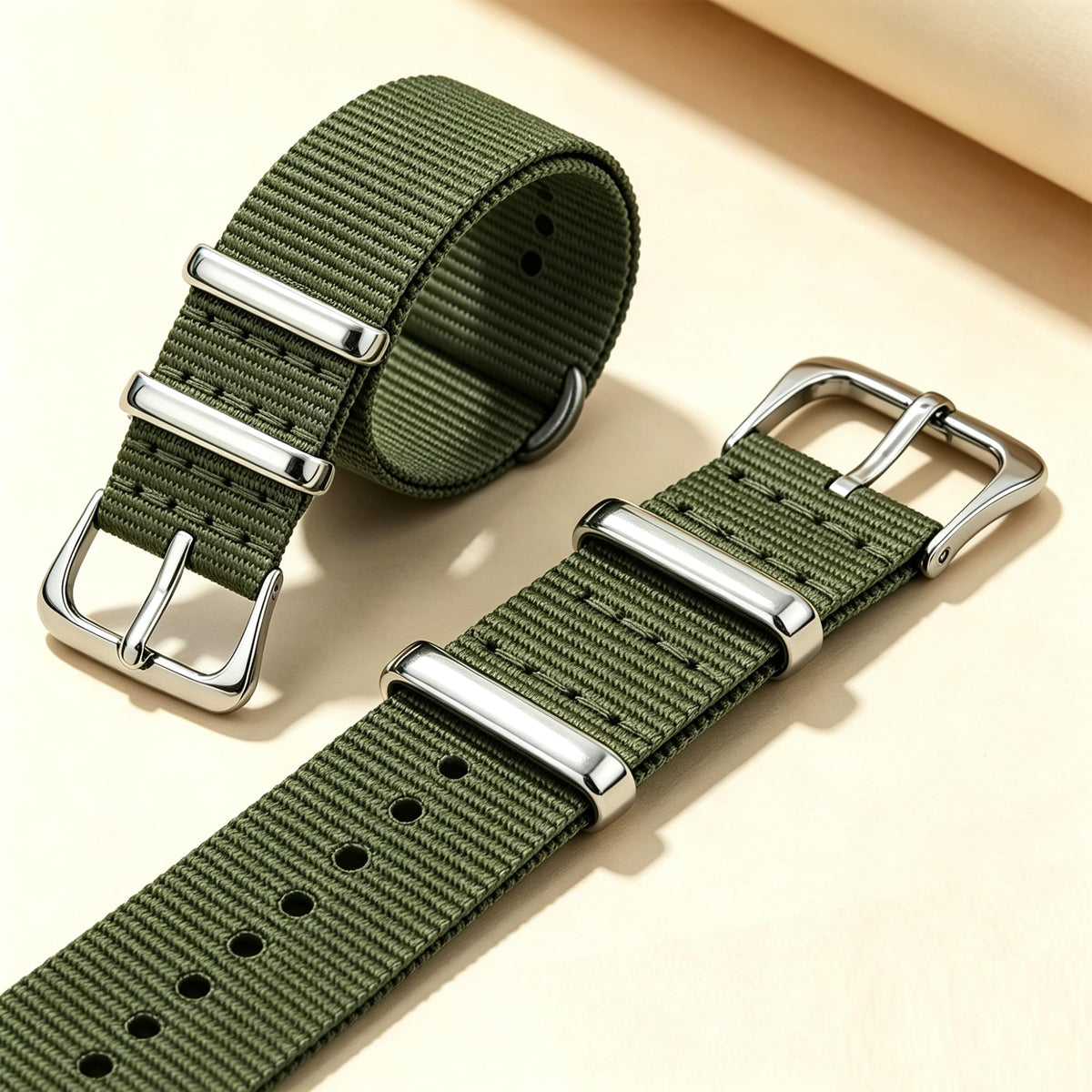 Nylon Watch Band with Stainless Steel Silver Buckle U2225