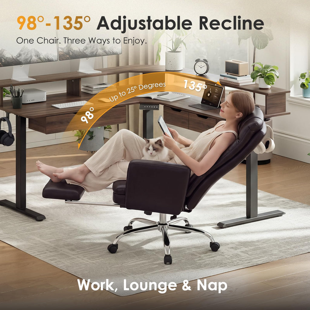 Big and Tall Ergonomic Office Chair with Foot Rest, Brown U3631