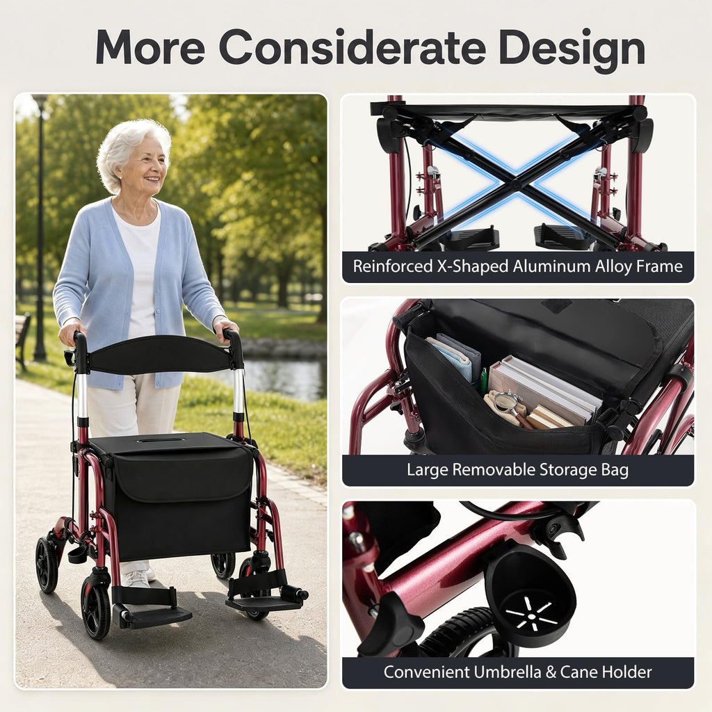 Foldable Rollator Walker 4 Wheel Transport Chair S60980