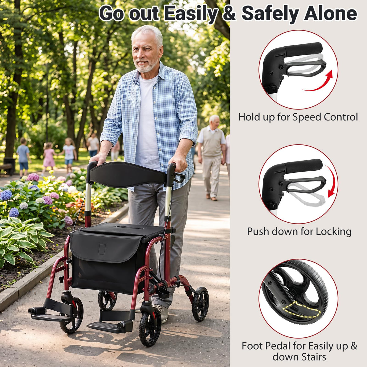Foldable Rollator Walker 4 Wheel Transport Chair S60980