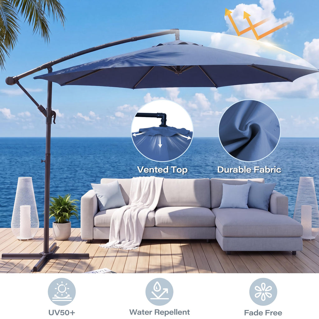 10ft Navy Blue Offset Cantilever Patio Umbrella D7391
