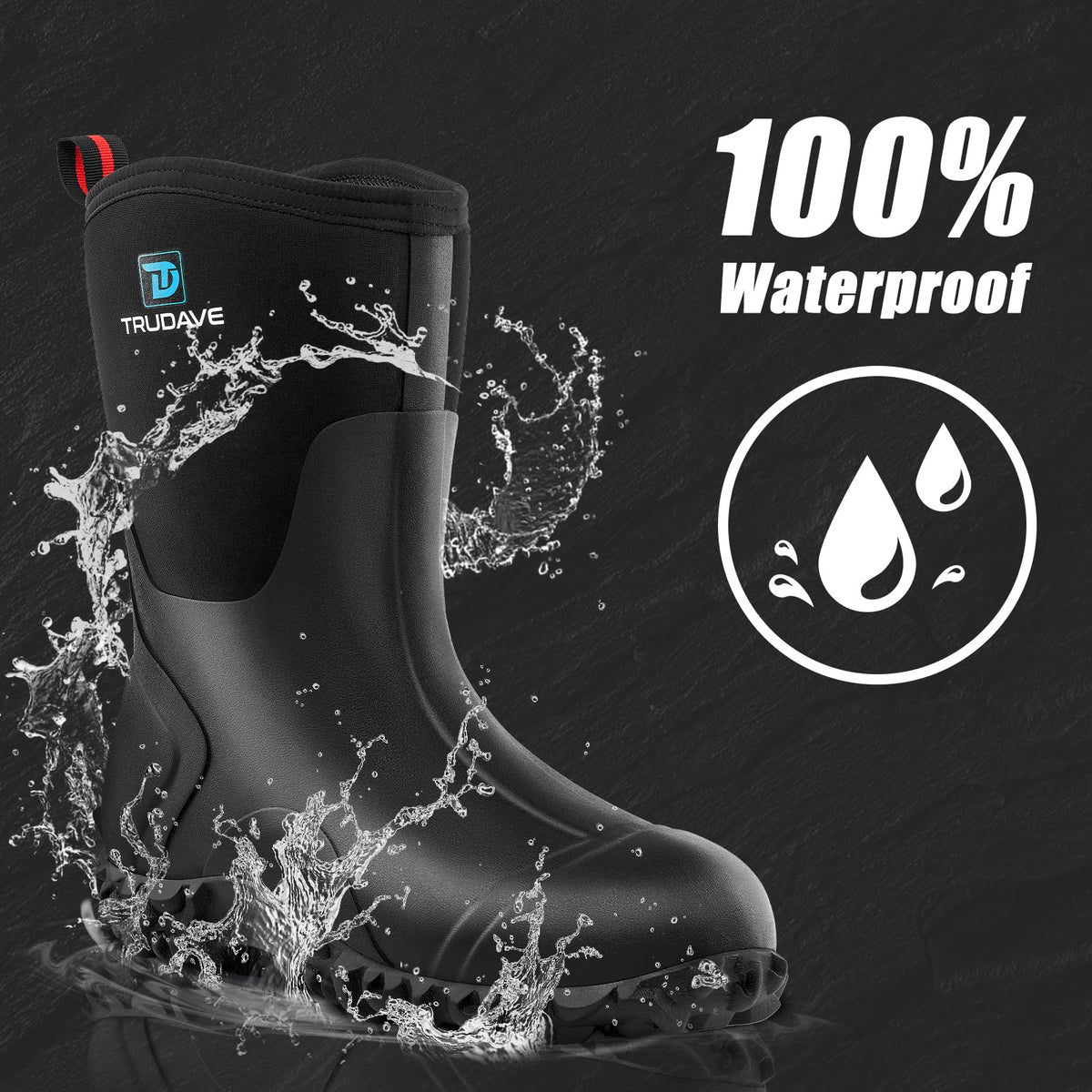 Rubber Boots with Steel Shank, 6mm Neoprene Mid Calf Rain Boots G28135