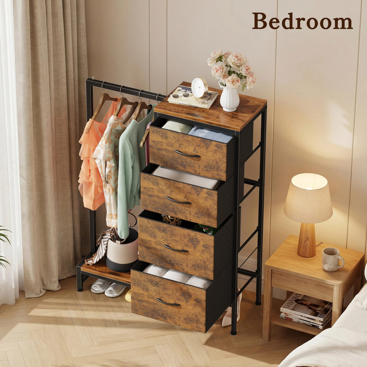 Tall Dresser with Hanging Rack, 4 Drawers T59256