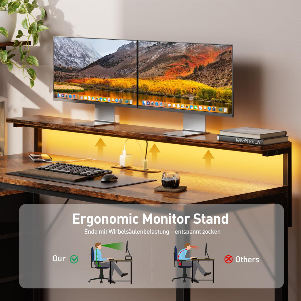 44 Inch Gaming Desk with Power Outlets & LED Lights Q69842