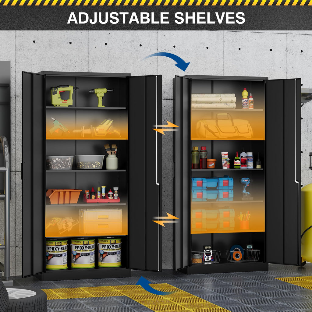 71” Tall Black Steel Storage Cabinet with Lockable Doors and Adjustable Shelves K2278