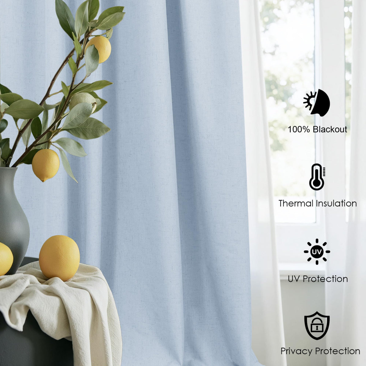Light Blue Linen 108 Inch 2 Panel Curtain Set X258