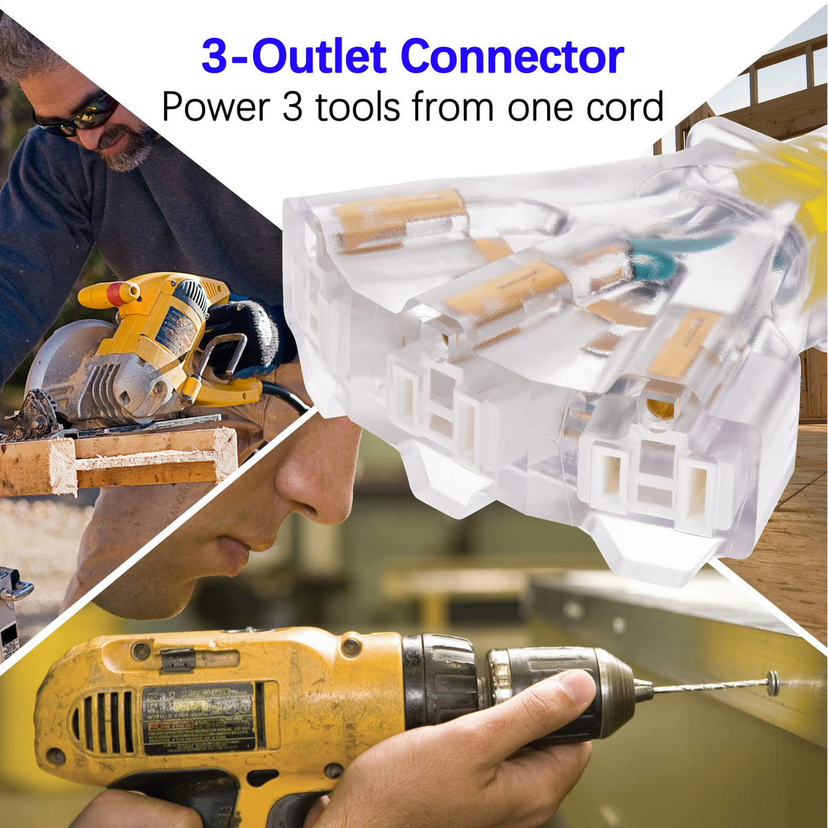 150ft 12/3 SJTW Yellow Outdoor Extension Cord with 3-Outlet Adapter B1502