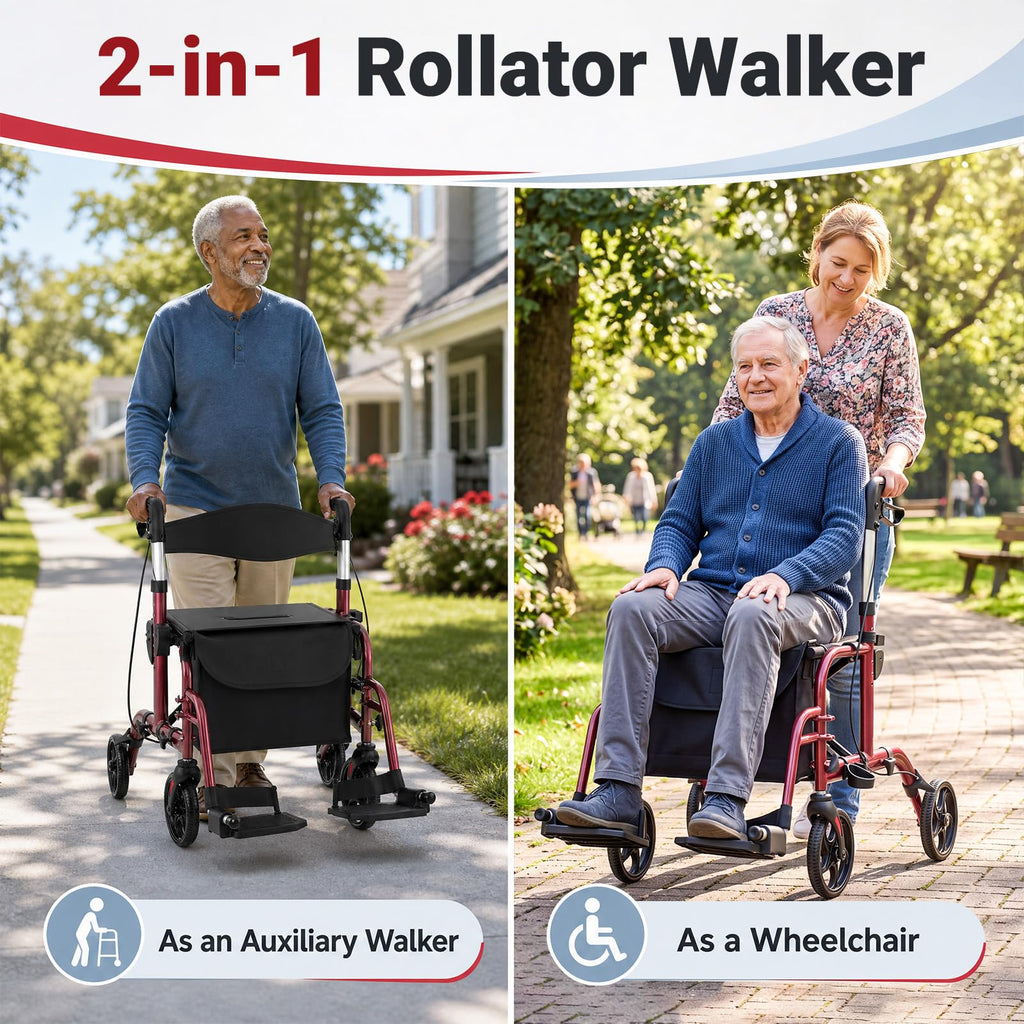 Foldable Rollator Walker 4 Wheel Transport Chair S60980