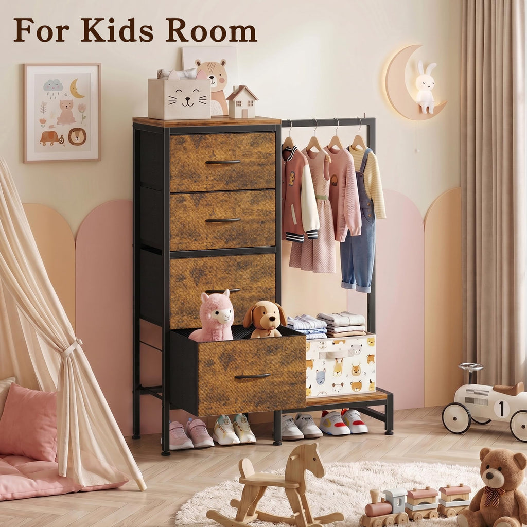 Tall Dresser with Hanging Rack, 4 Drawers T59256