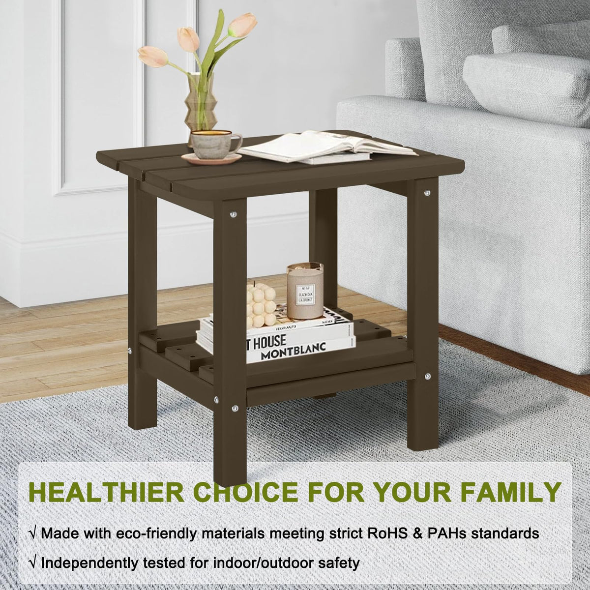 Set of 2 Dark Brown HDPE Storage Side Table L695