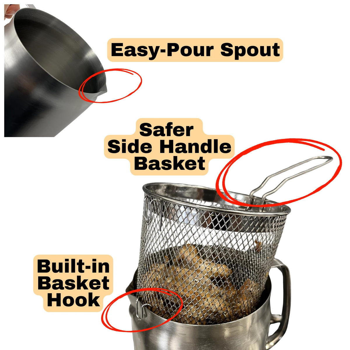 304 Stainless Steel Deep Fryer Pot with Basket and Oil Strainer, 3.5 L Z7190