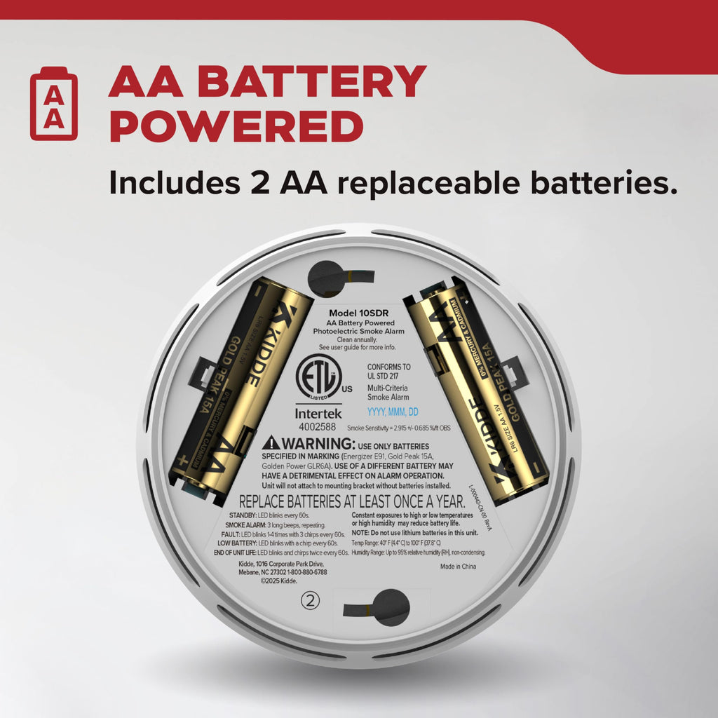 Compact Smoke Detector, AA Battery-Powered F445