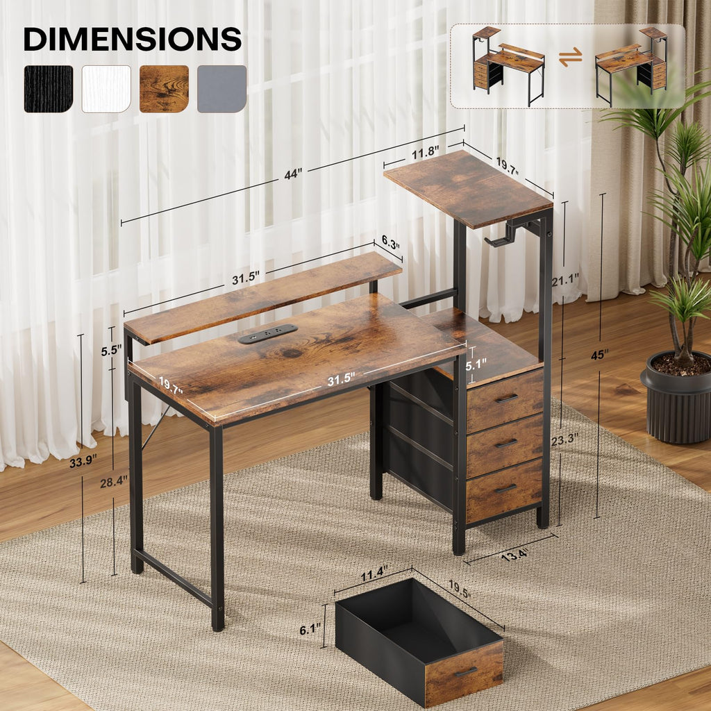44 Inch Gaming Desk with Power Outlets & LED Lights Q69842