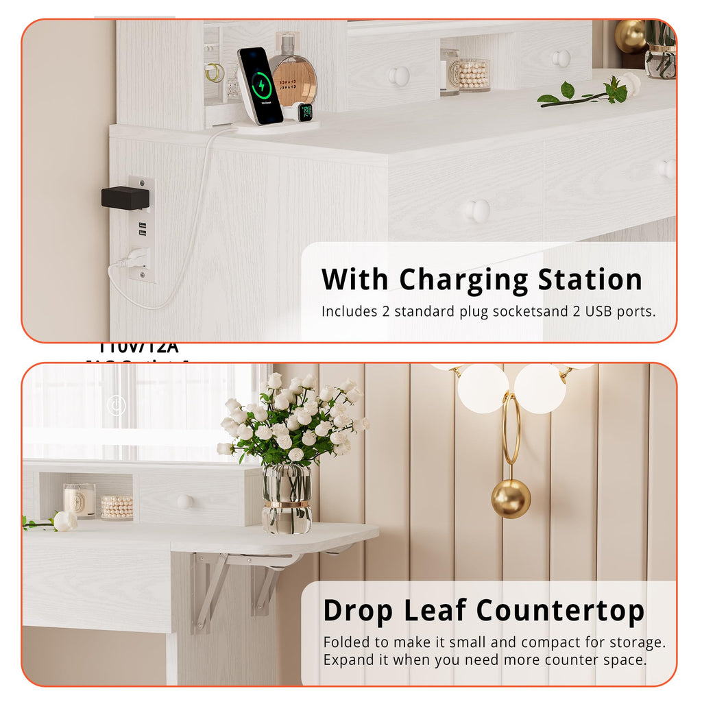 Vanity Desk with Charging Station and Storage O270705