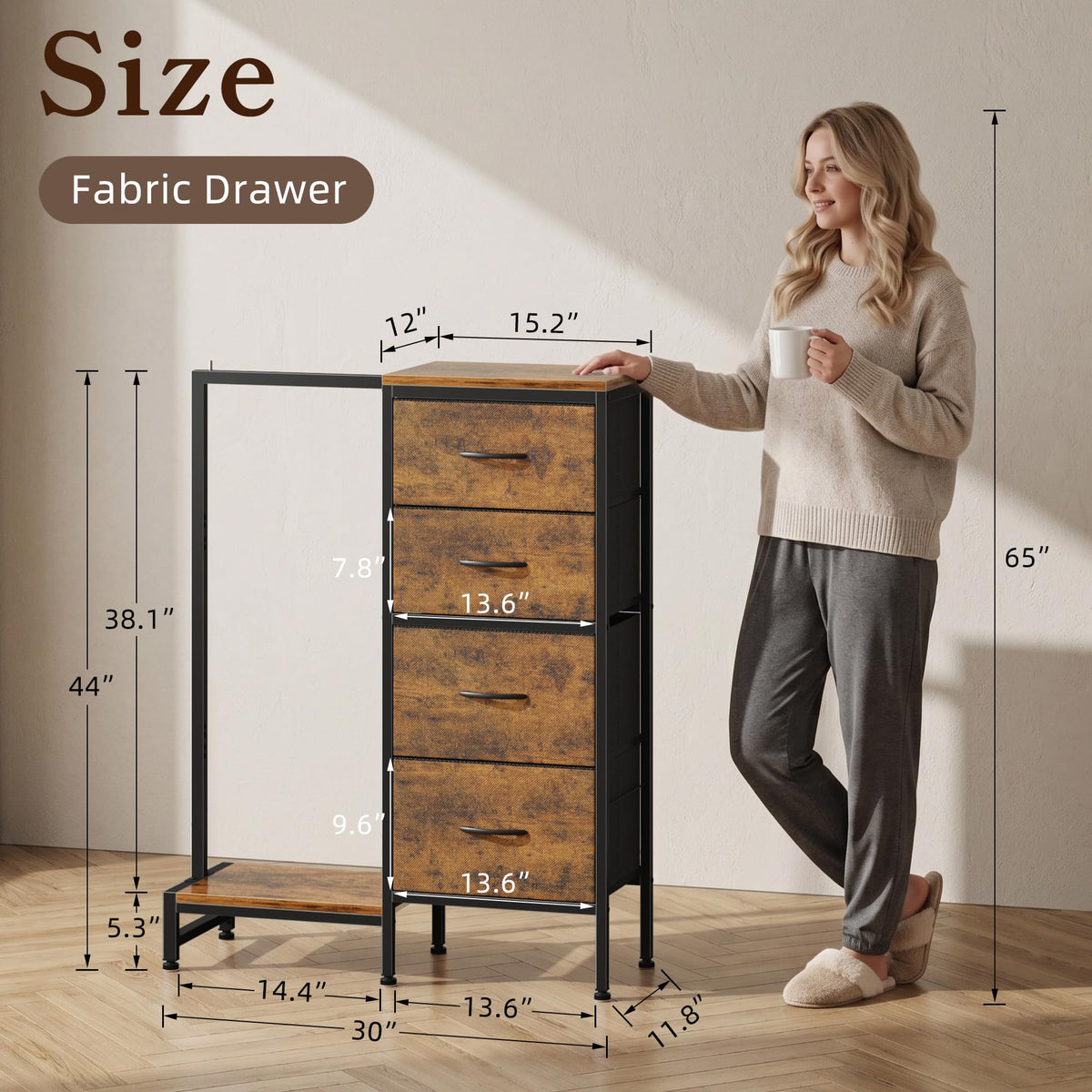 Tall Dresser with Hanging Rack, 4 Drawers T59256