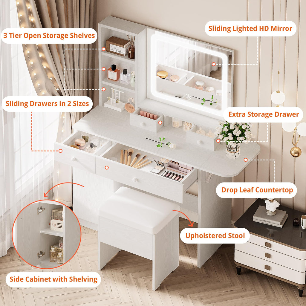 Vanity Desk with Charging Station and Storage O270705