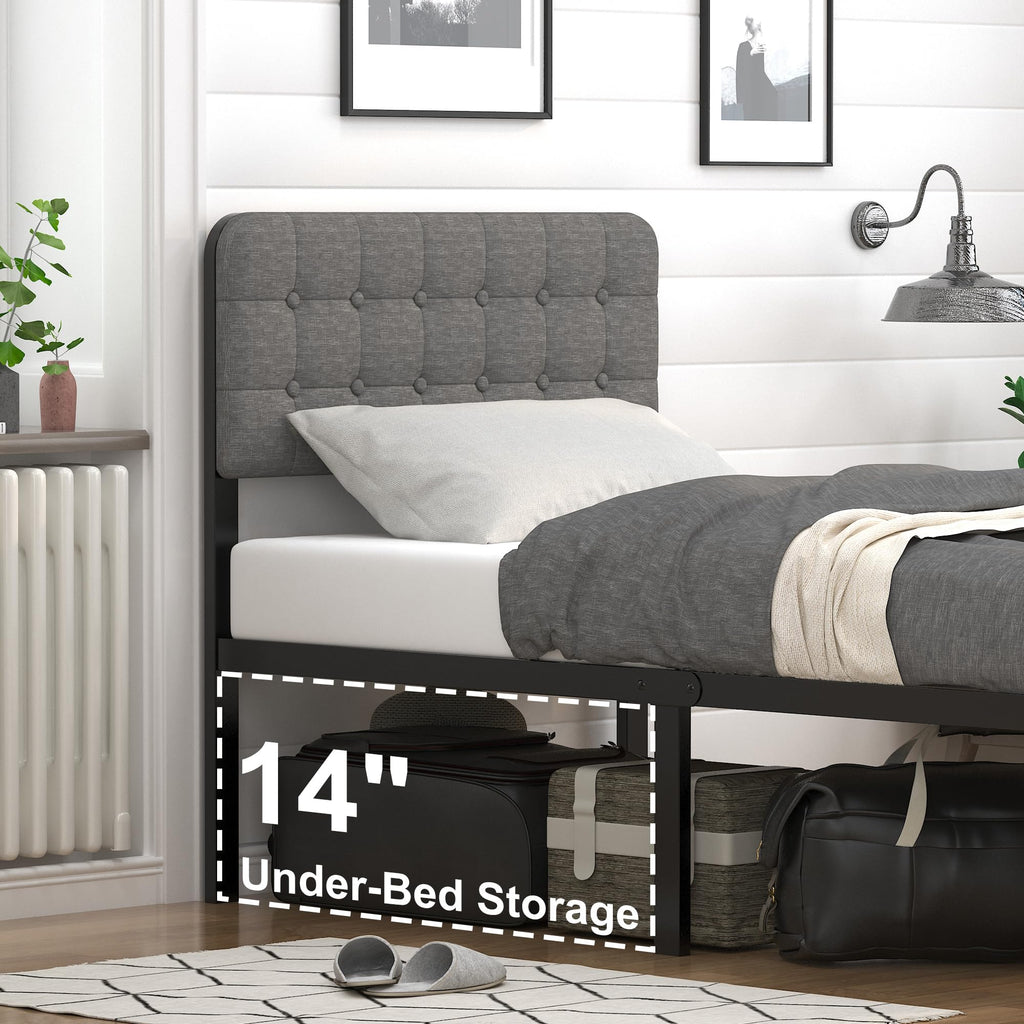 16 Inch Twin XL Upholstered Metal Bed Frame F76536