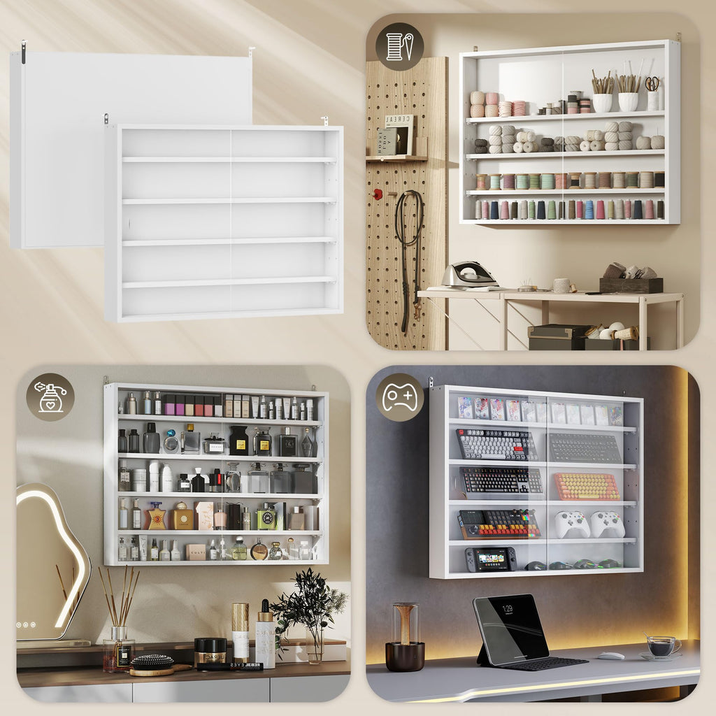 5-Tier Wall Mounted Display Cabinet with Glass Doors White A15759