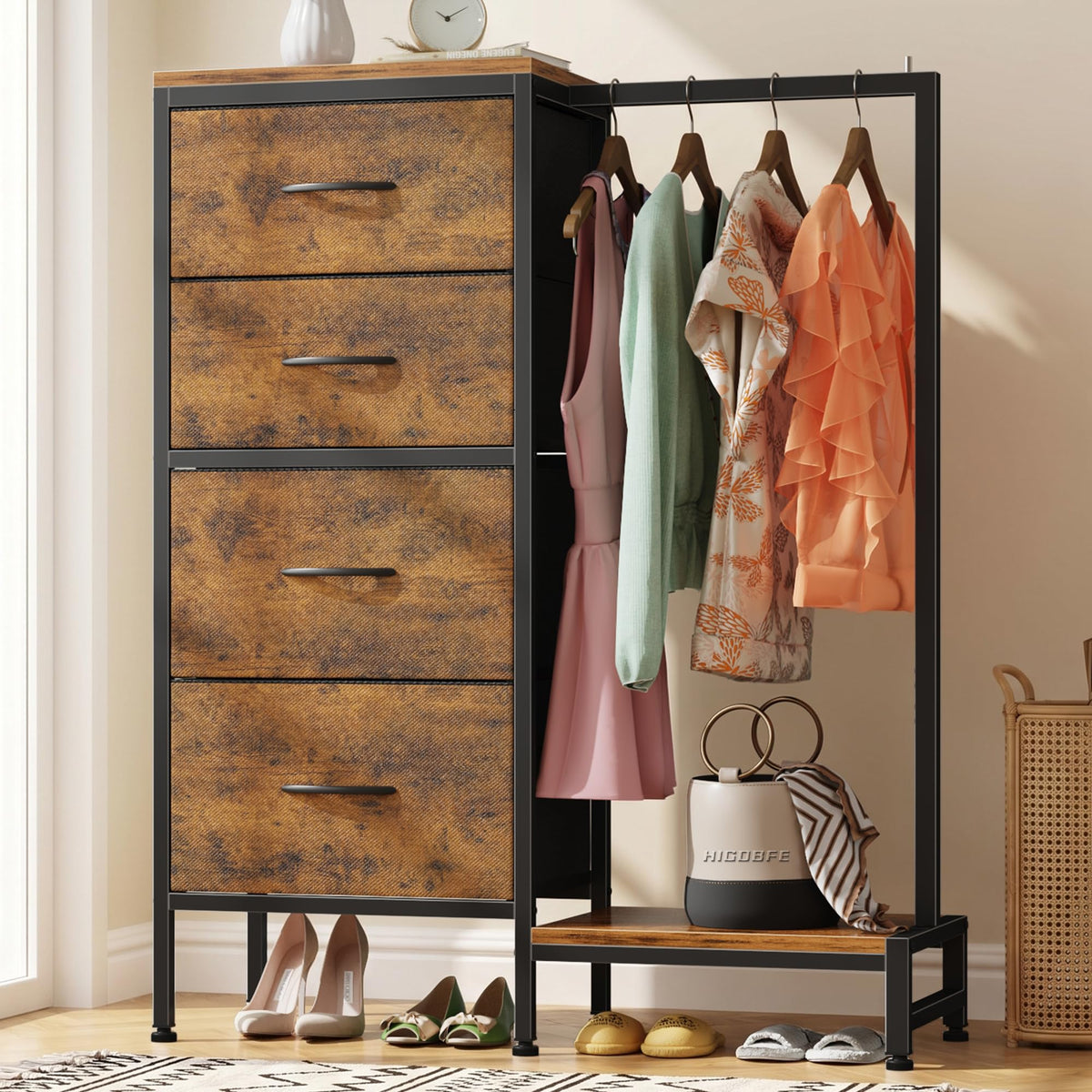 Tall Dresser with Hanging Rack, 4 Drawers T59256