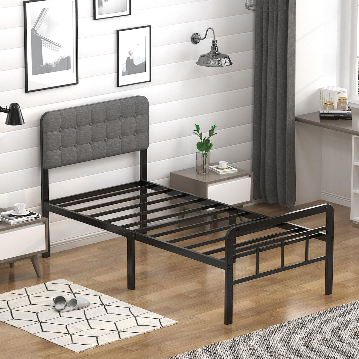 16 Inch Twin XL Upholstered Metal Bed Frame F76536