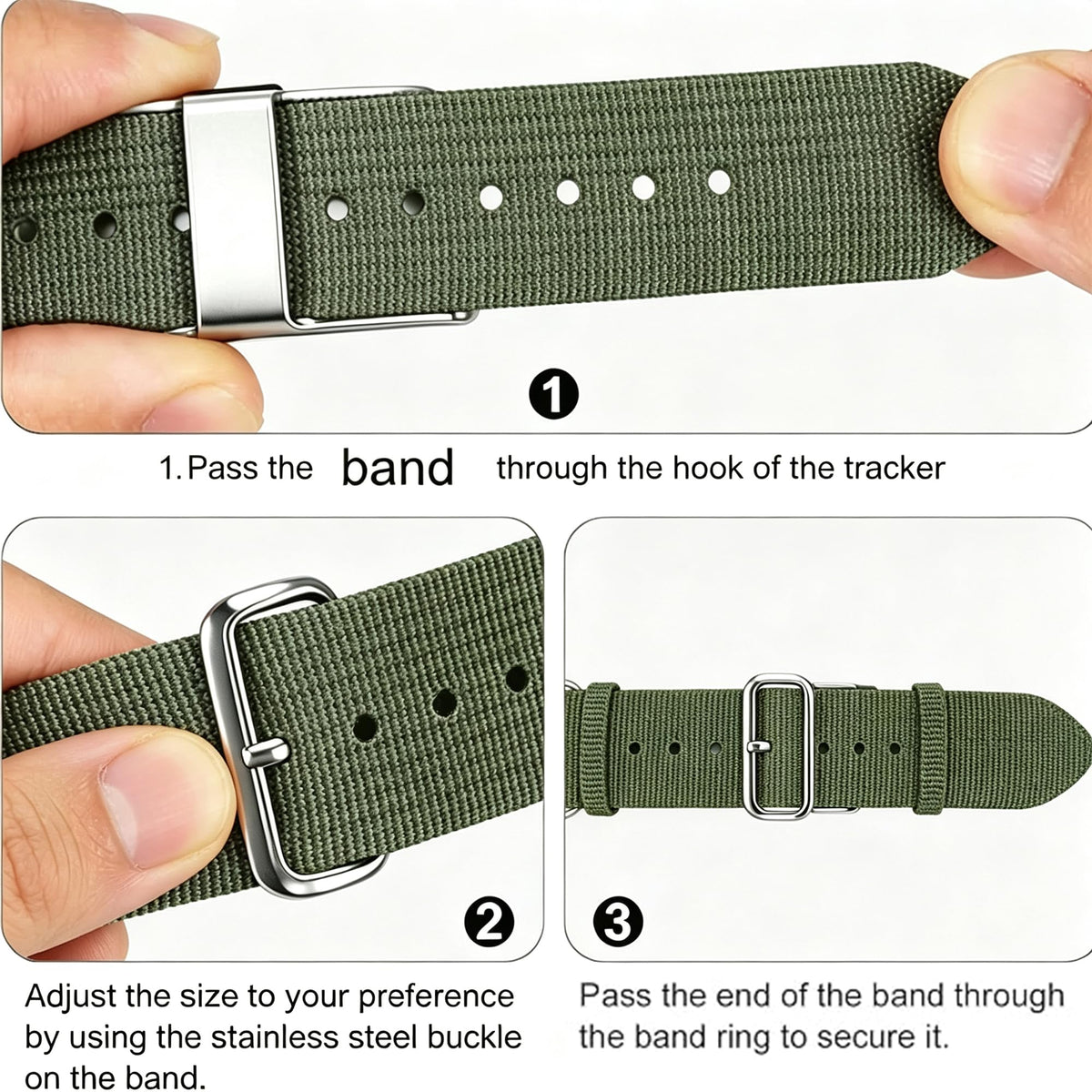 Nylon Watch Band with Stainless Steel Silver Buckle U2225