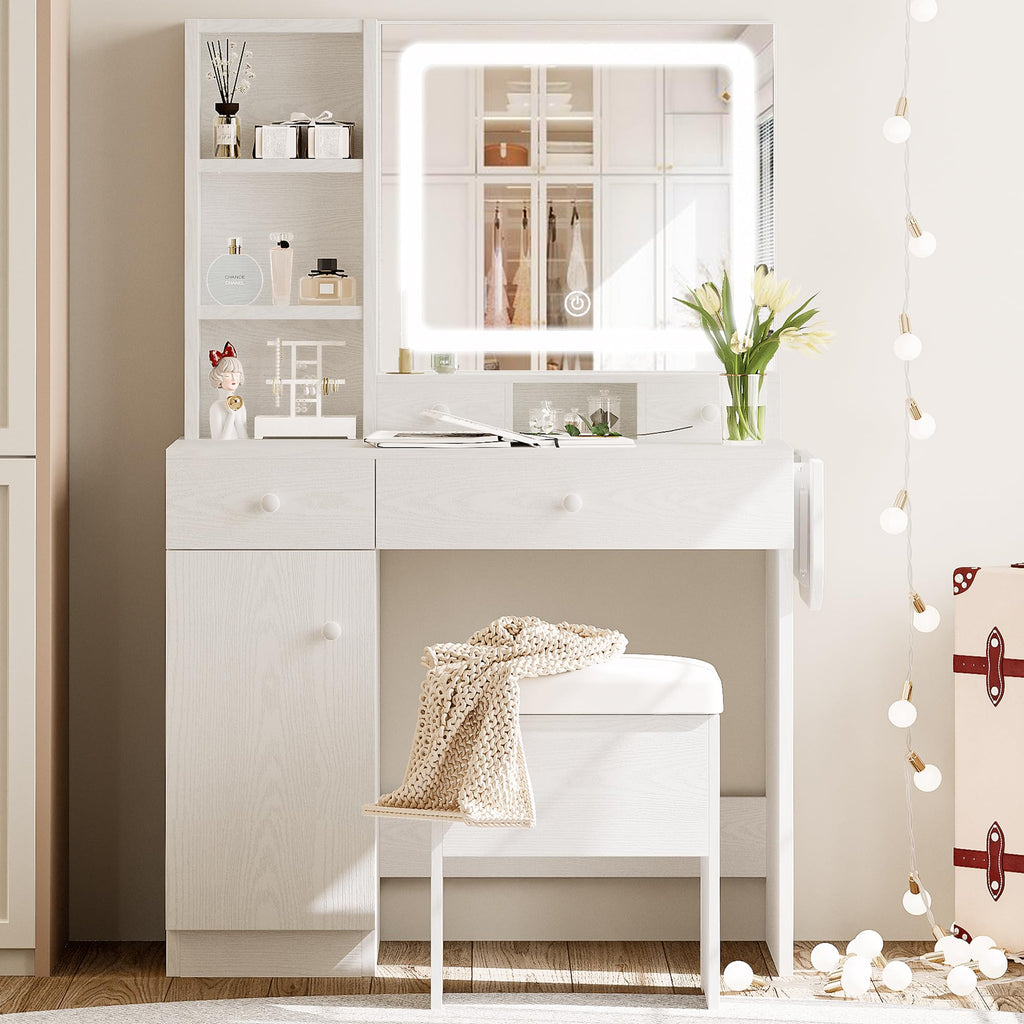 Vanity Desk with Charging Station and Storage O270705