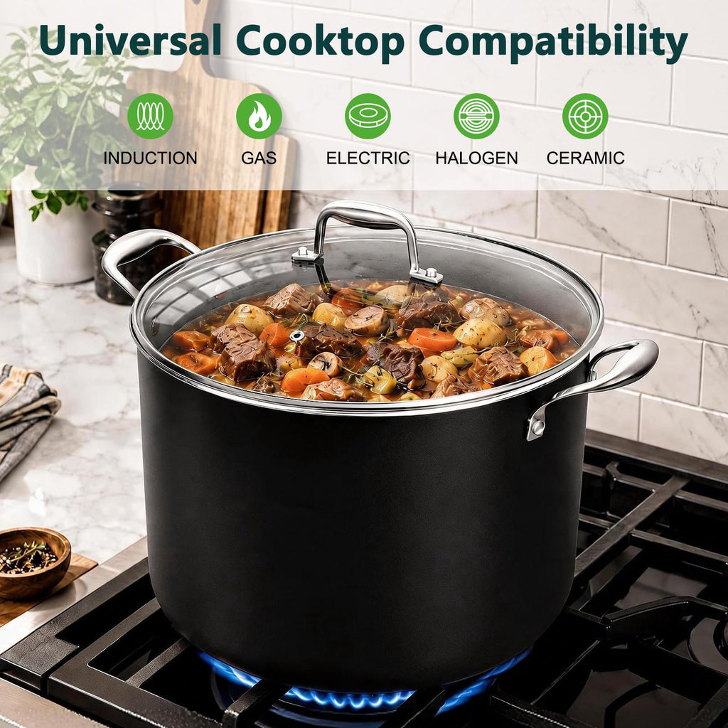16QT Nonstick Ceramic Stock Pot with Tempered Glass Lid O153732
