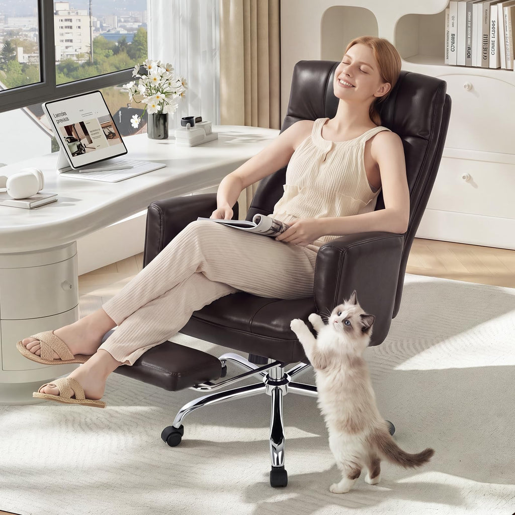 Big and Tall Ergonomic Office Chair with Foot Rest, Brown U3631