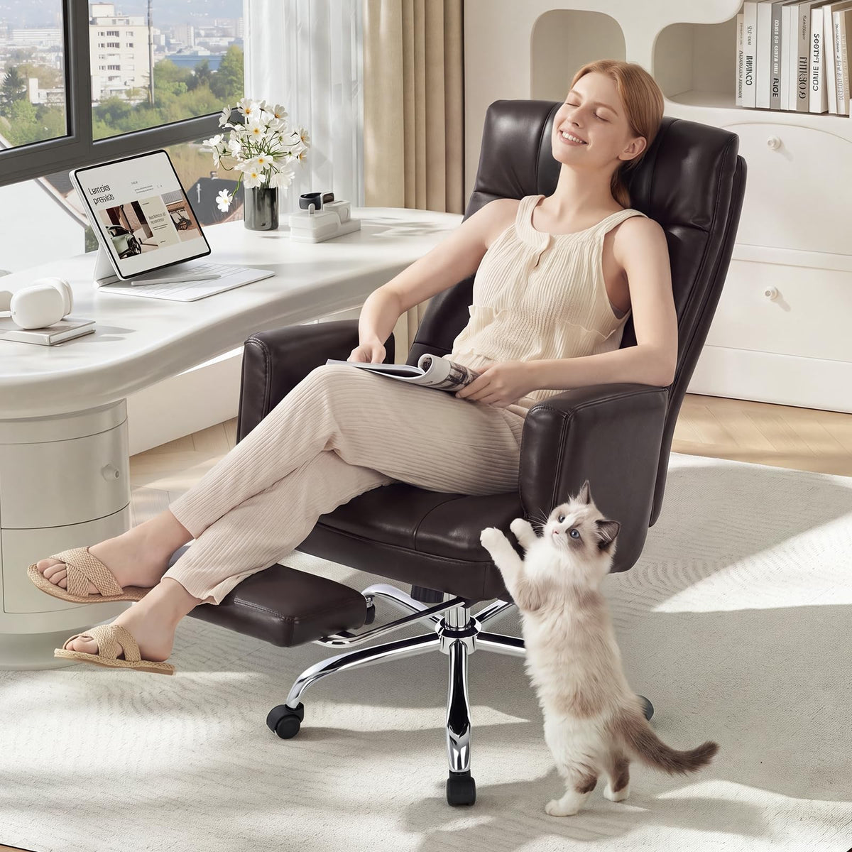 Big and Tall Ergonomic Office Chair with Foot Rest, Brown U3631