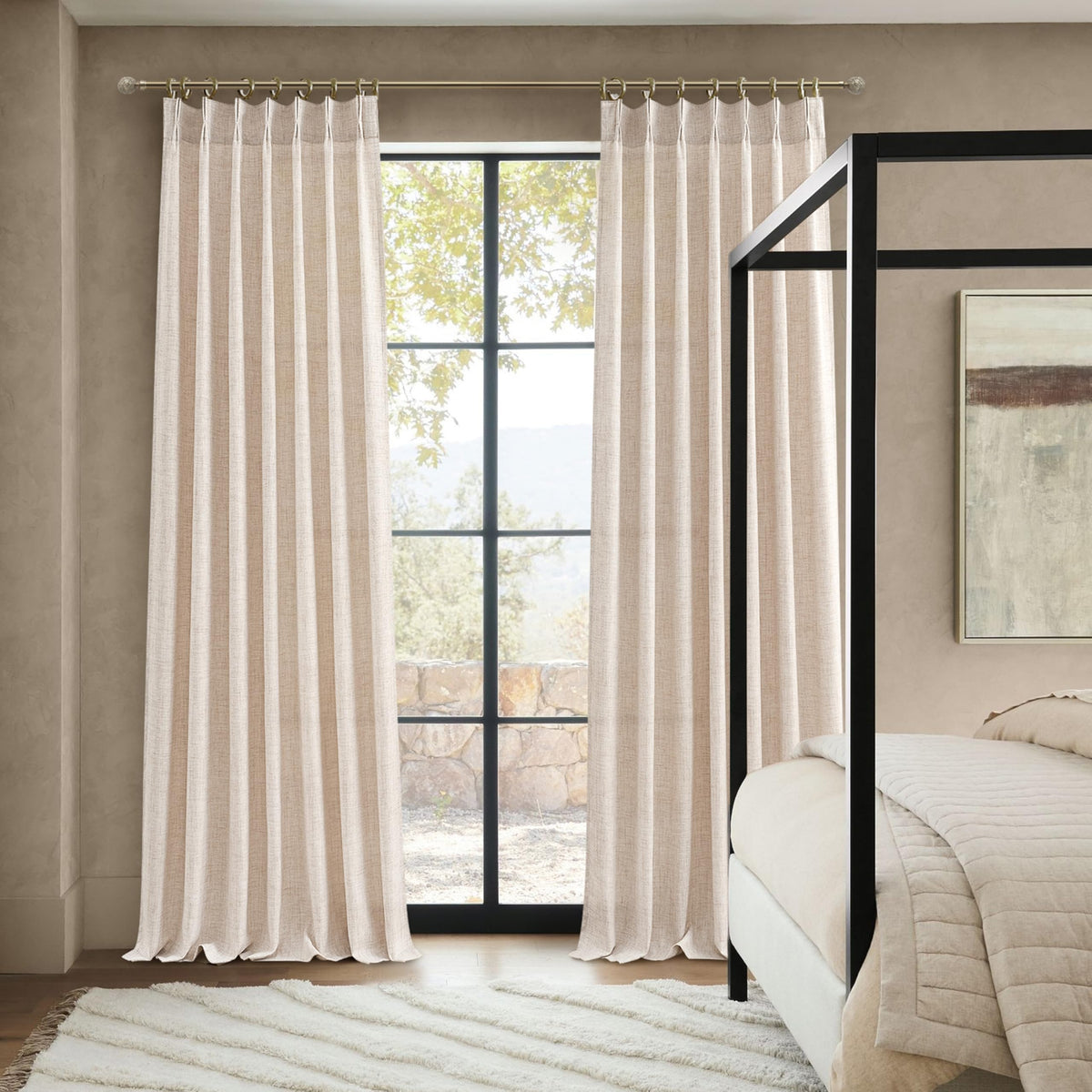 Light Filtering Semi Sheer Linen Curtains 96 Inches 2 Panels Set U55226