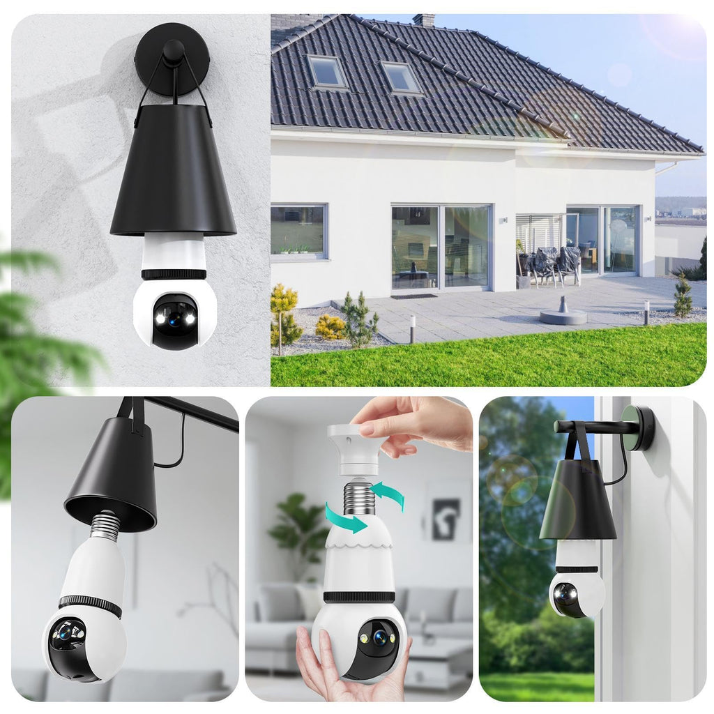 Light Bulb Security Camera 2K Color Night Vision Motion Detection Siren Alarm Two-Way Audio O9634
