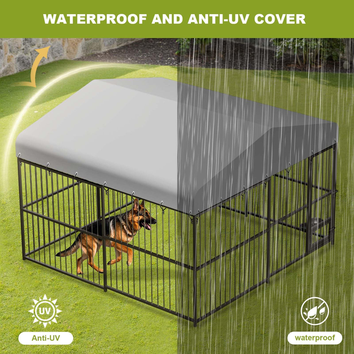 10x10x6 ft Heavy-Duty Outdoor Dog Kennel with Roof S836323