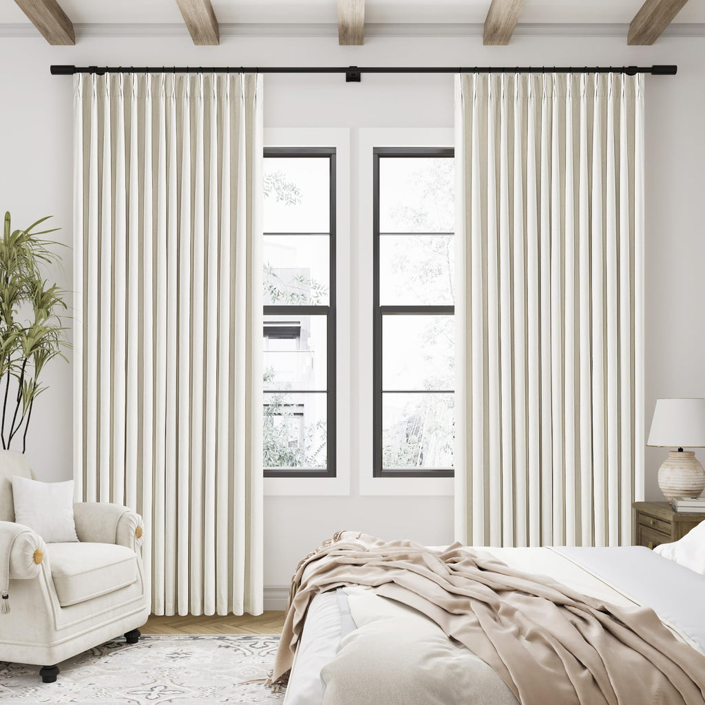 90 Inch Pinch Pleated Linen 100% Blackout Curtains 2 Panels S933993
