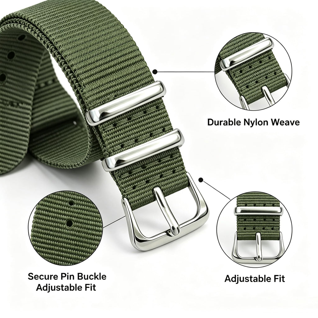 Nylon Watch Band with Stainless Steel Silver Buckle U2225