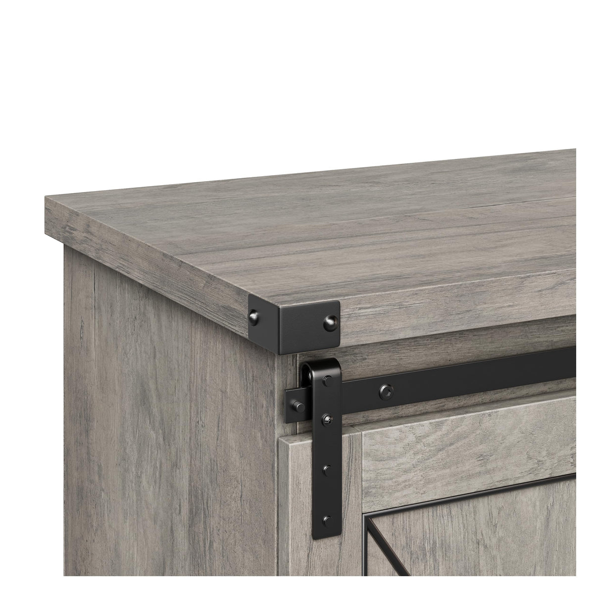 Farmhouse TV Stand with Sliding Barn Doors and Storage Cabinets, Grey E26173