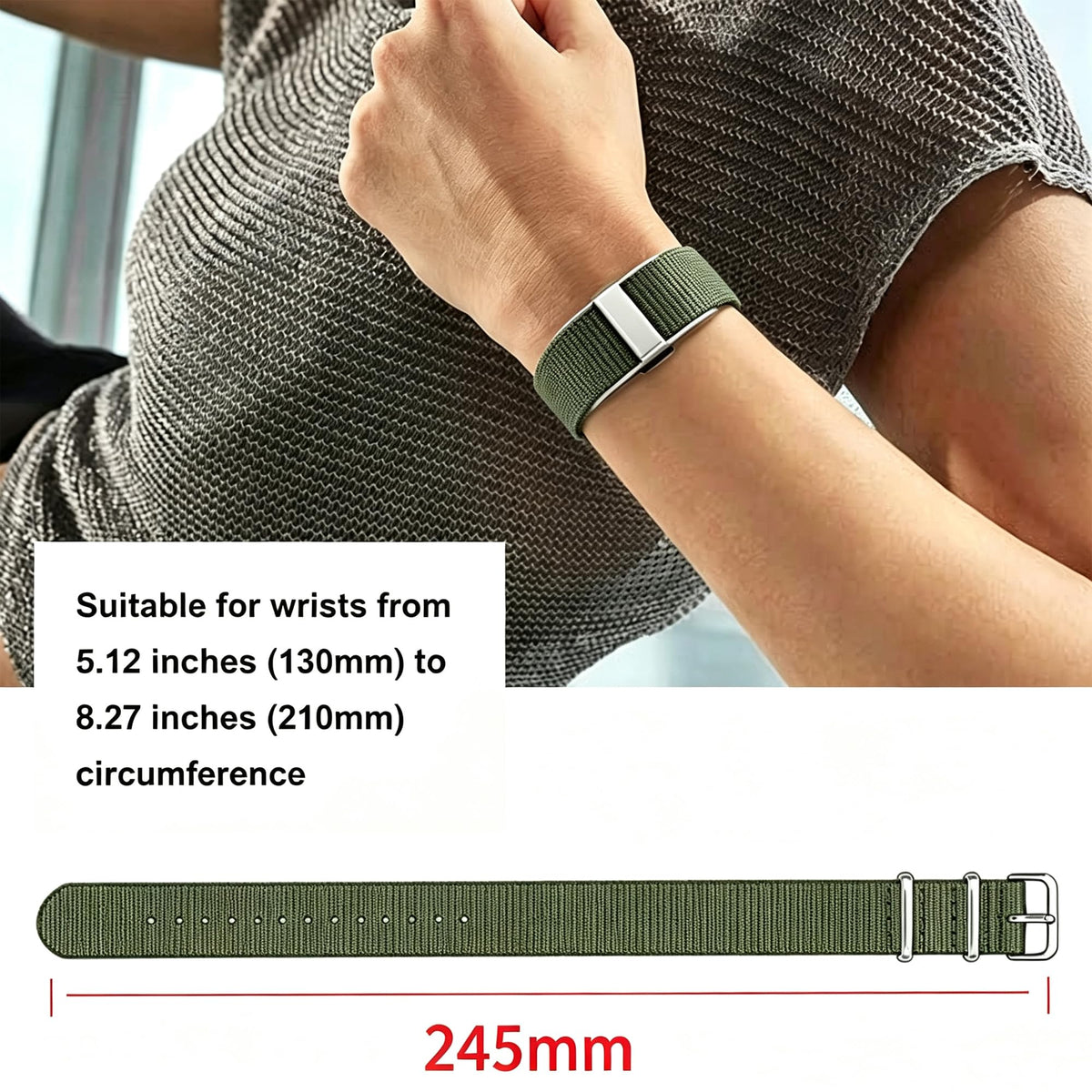 Nylon Watch Band with Stainless Steel Silver Buckle U2225