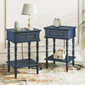 Blue Nightstands Set of 2 with Charging Station & Storage Shelf E172