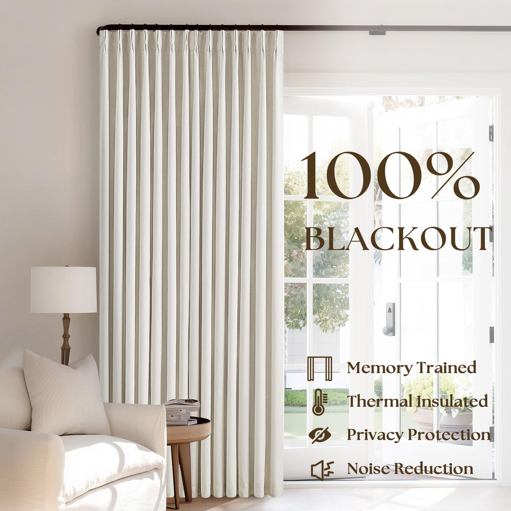 90 Inch Pinch Pleated Linen 100% Blackout Curtains 2 Panels S933993