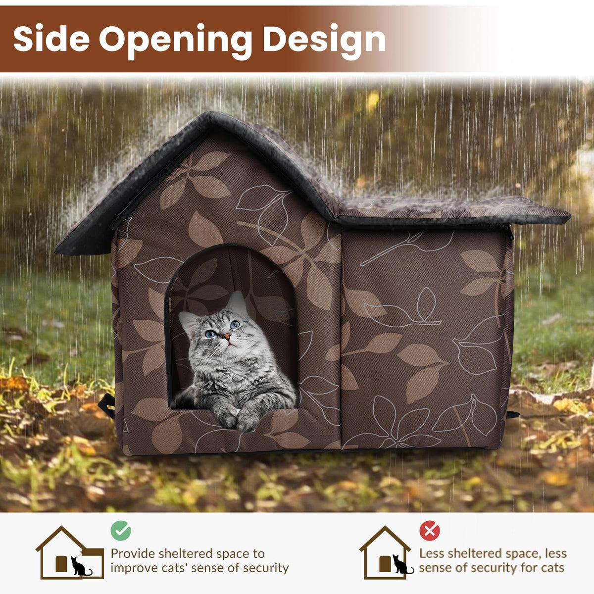 Weatherproof Collapsible Outdoor Cat House with Mat W90311