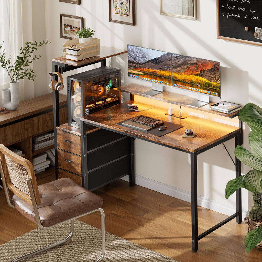 44 Inch Gaming Desk with Power Outlets & LED Lights Q69842