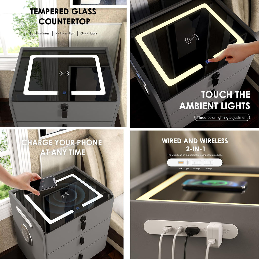 Wireless Charging Fingerprint Lock Nightstand F290