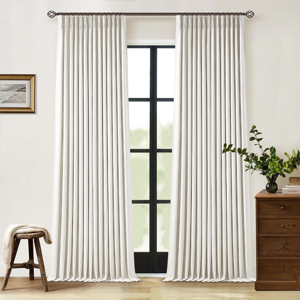90 Inch Pinch Pleated Linen 100% Blackout Curtains 2 Panels S933993