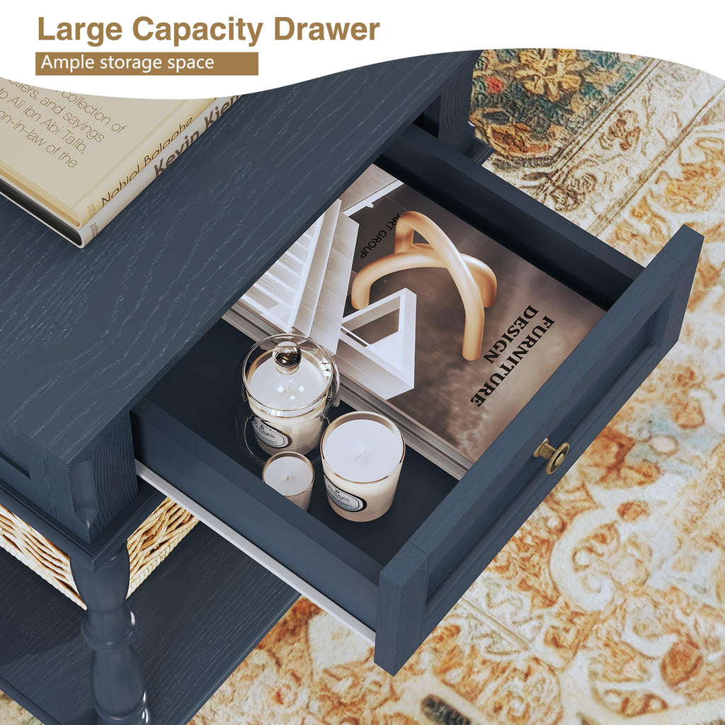 Blue Nightstands Set of 2 with Charging Station & Storage Shelf E172
